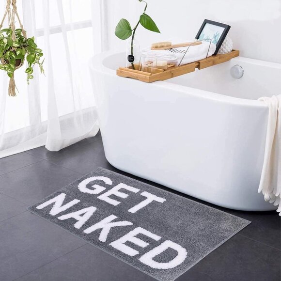 Get Naked Bath Mat - Gray Funny Mat - Bathroom decor - Picture 1 of 7